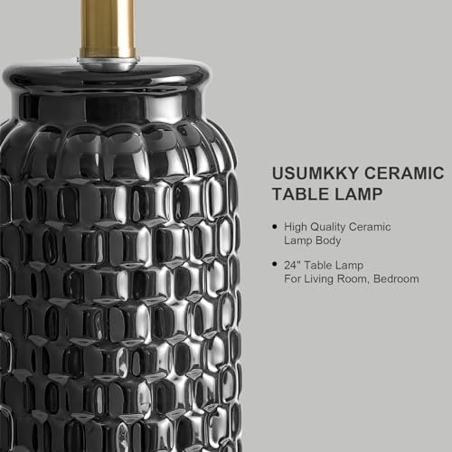 USumkky 24" Modern Ceramic Black Bedside Lamp Set of 2 Table Lamp for Bedroom Decor Farmhouse Table Lamp for Living Room Office Dorm - Image 2