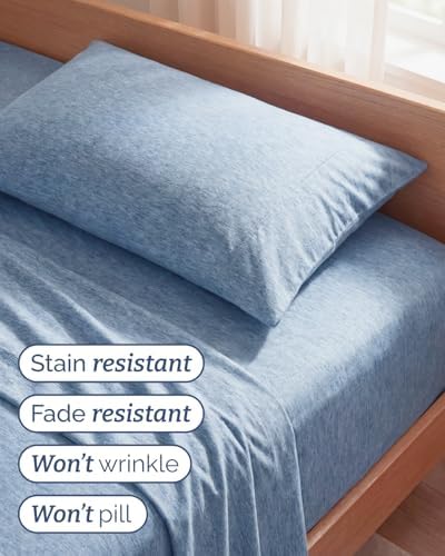 Twin Size 3 Piece Sheet Set - Breathable & Cooling Sheets - Heathered Blue - Image 5