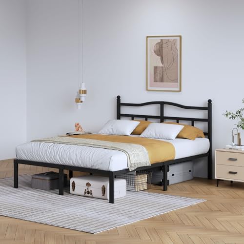 SHOANED Metal Bed Frame with Headboard - 14 Inch King Size Heavy Duty Bedframe Black Basic Steel Slats Platform No Box Spring Needed/Easy Assembly/Noise Free - Image 3