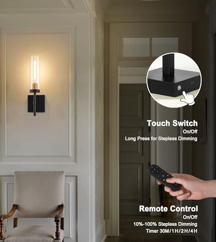 Wireless Wall Sconces with Remote Control, Battery Operated Wall Sconce Set of 2, Black & Gold Rechargeable Dimmable Wall Light for Bedroom Living room Bathroom Hallway Entryway Stairwell, 3000K - Image 3