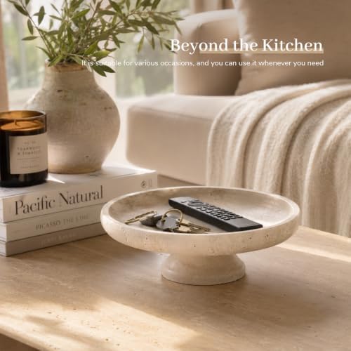 Koville Natural Italian Travertine Fruit Bowl, 11 Inch Decorative Pedestal Bowl, Handmade Stone Centerpiece Bowl for Kitchen Counter, Coffee Table & Dining Table, Modern Home Decor, Beige - Image 5
