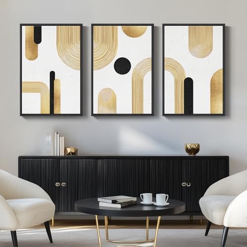 Large Framed Gold Abstract Geometric Wall Art for LIving Room, 3 Piece - Image 4