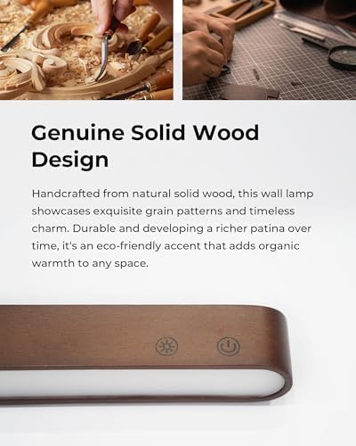 Rechargeable Wall Sconces Set of Two, Walnut Wood Battery Operated Wall Sconce, Magnetic Wall Lights for Bedroom with Remote & Touch Control, 15 RGB, 360° Rotatable Dimmable LED Wall Lamp 3 Color - Image 4