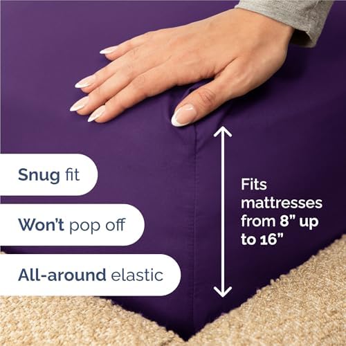 Split King Size 5 Piece Sheet Set - Breathable & Cooling Sheets - Purple - Image 3