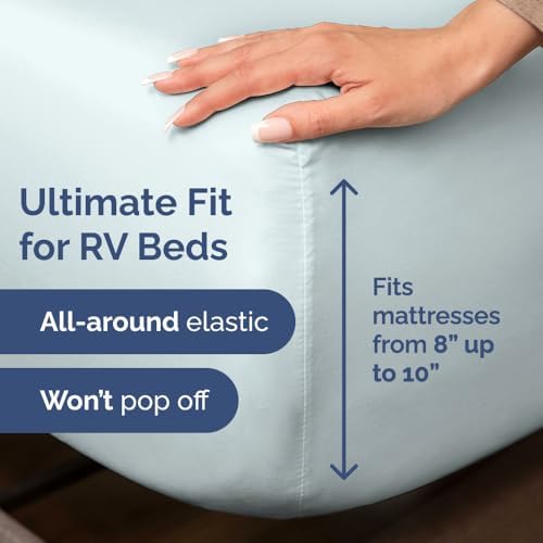 Short Queen Size 4 Piece Bed Sheet Set - RV Short Queen Sheets - Ice Blue - Image 3