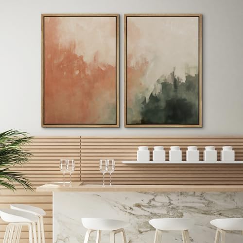 SIGNWIN Framed Canvas Print Wall Art Set Color Fade Abstract Landscape Earthy Terracotta and Forest Green Illustrations Modern Minimal Decorative for Living Room, Bedroom, Office - 16""x24""x2 Natural - Image 4