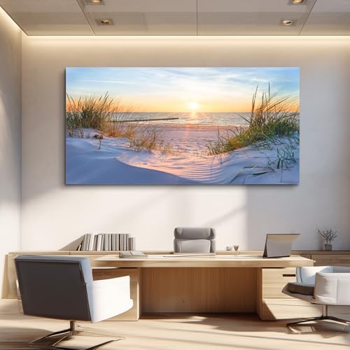 Canvas Wall Art For Living Room Super Large Size Wall Decor For Office Canvas Art Framed Pictures Artwork Blue Sun Beach Grass Ocean Landscape Paintings Bedroom Decor Seascape Draw Home Decorations - Image 4