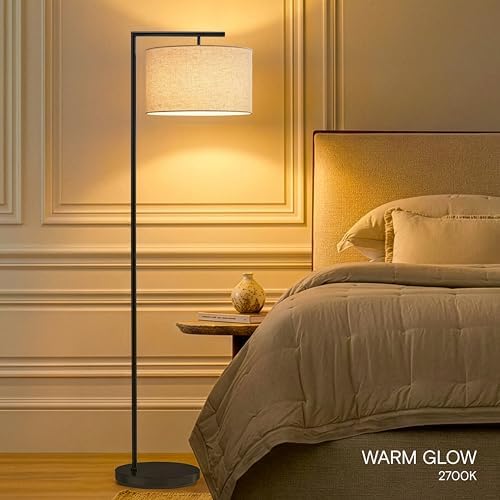 Brightech Montage Modern Floor Lamp - LED Standing Lamp with Tan Shade for Living Rooms & Offices - Bedroom Reading Light - Tall Corner Pole Lamp for Contemporary Home Decor - Black - Image 5