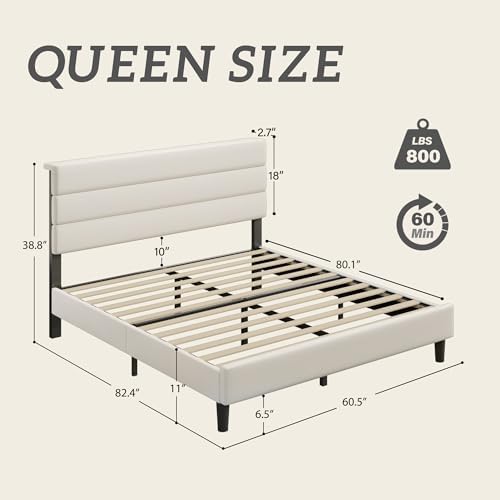 Fluest Queen Bed Frame, Platform Bed Frame with Velvet Upholstered Headboard, No Box Spring Needed, Sturdy Metal Support, Noise Free, Easy Assembly, Modern Bedroom Furniture, Beige - Image 2
