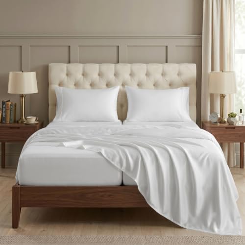 LANE LINEN Split King Sheets Sets for Adjustable Bed Sateen Weave - White by LaneLinen