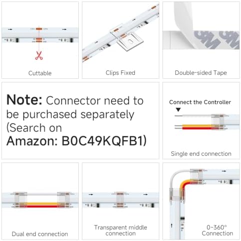 BTF-LIGHTING RGB WS2811 Smart IC FCOB COB LED Strip, UL Listed 864LEDs/m High Density Color Chasing Uniform Light, DC12V 9.8FT 12mm Width Tape Light for Home Party DIY Decor(No Adapter or Controller) - Image 6