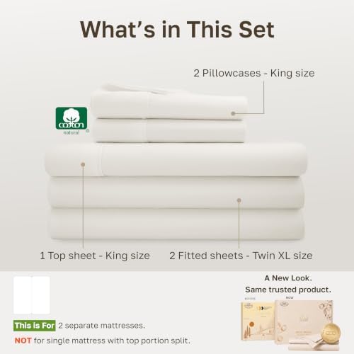 California Design Den 100% Cotton Sateen Split King Sheets Set, 5 Pcs - Image 4