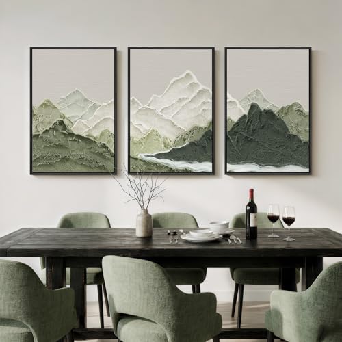 Framed Green Abstract Mountain Wall Art for Living Room, 3 Piece, 24x36 In - Image 4