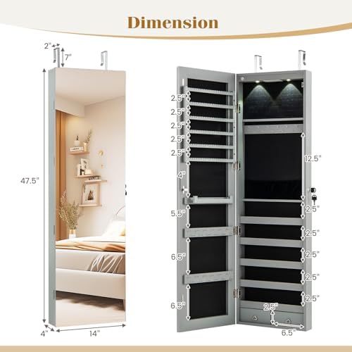 GIANTEX Wall or Door Mounted Jewelry Armoire with Full Length Mirror, 47.5" - Image 6