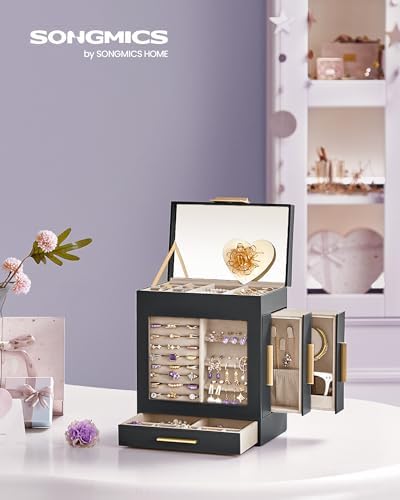 SONGMICS 5-Layer Jewelry Box with Glass Window, 3 Side Drawers - Image 2