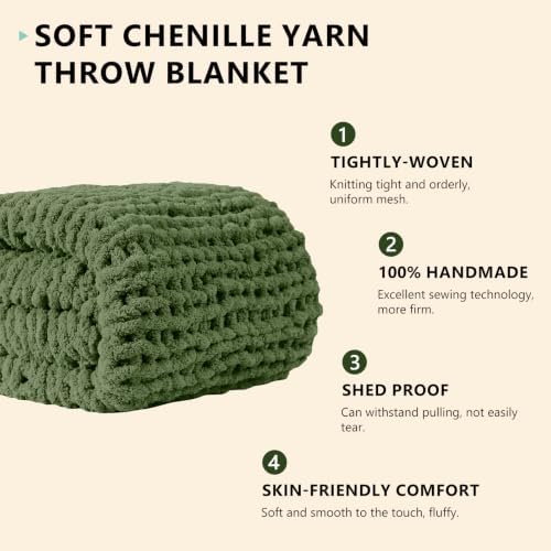 L'AGRATY Chunky Knit Throw Blanket for Couch, 50 x 60 Inches, Moss Green - Image 2