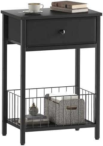 Small nightstand, Bed Side Tables Bedroom, Black Side Table, end Table with Drawer, one Drawer nightstand, Black end Table LNT0061BK - Image 7