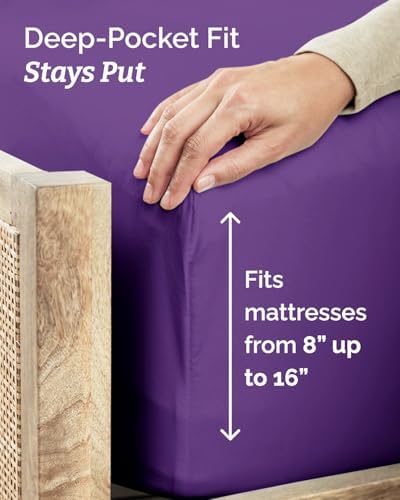 Twin Size 3 Piece Sheet Set - Comfy Breathable & Cooling Sheets - Purple - Image 4