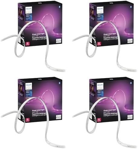 Philips Hue Indoor 16 Ft Smart LED Solo lightstrip Base Kit - Control with Hue App - Compatible with Alexa, Google Assistant and Apple HomeKit| (Pack of 4) by Unknown