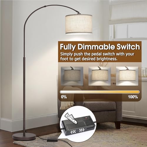 Dimmable Floor Lamp, Arc Floor Lamps with Adjustable Hanging Shade，Brown - Image 3
