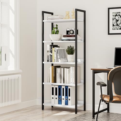 NUMENN Bookshelf, 5 Tier Freestanding Shelving Unit, White&Black - Image 2