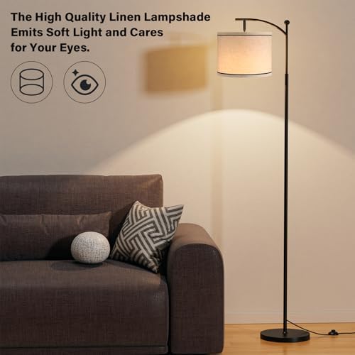 Ambimall 60" Floor Lamp for Living Room with 3 Color Temperatures, Beige Lampshade with Black Stripes, Tall Lamp for Bedroom Office, 9W Bulb Included - Image 5