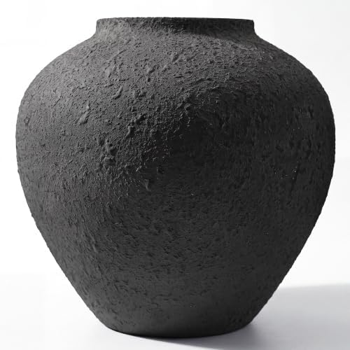 Large Round Black Vase with Pottery Look, Metal Rustic Vase for Flowers by Unknown