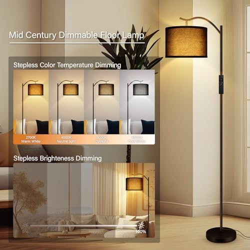 BoostArea Floor Lamp for Living Room,Arc Floor Lamp with Remote Control,Stepless Dimmable Brightness & Colors Temperature 2700k-6500k,Modern Standing Lamp for Bedroom Study Room Office,Black - Image 2