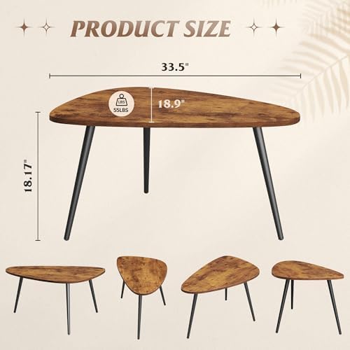 WLIVE Oval Coffee Tables, Modern Coffee Table for Living Room, Coffe Table for Small Space Home Office, Easy Assembly, 33.5" W x 18.9" D x 18.7" H, Rustic Brown - Image 3