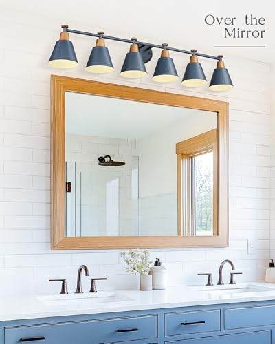 FEMILA Vintage Bathroom Light Fixtures, 45.3" Vanity Lighting Fixtures Over Mirror, 6 Light Vanity Light, Blue Finish, 4FG59B-6W Blue - Image 5