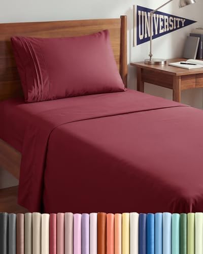 Twin XL 3 Piece Sheet Set - College Dorm Room Essentials - Burgundy by CGKUnlimited