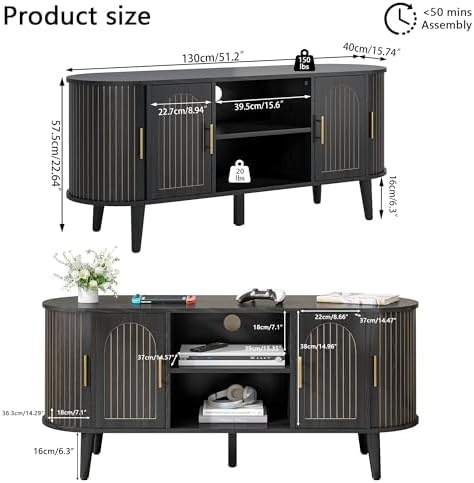 51"Fluted TV Stand for Tvs up to 60" Entertainment Center with Open Storage - Image 2