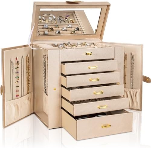 AKOZLIN 6-Tier Jewelry Box Organizer 5 Drawers Storage XLarge Champagne by AKOZLIN