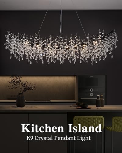 Modern Crystal Chandelier for Dining Room, 16-Light 55.12" Black Tree Branch Chandeliers, Luxury K9 Crystal Rectangular Chandeliers for Kitchen Island Living Room - Image 2