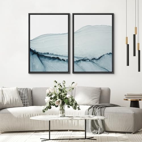 SIGNWIN Framed Wall Art Print Set Blue Paint Stroke Wave Collage Abstract Shapes Illustrations Modern Art Rustic Relax/Calm Multicolor for Living Room, Bedroom, Office - 24"" x36 x2 Black - Image 4