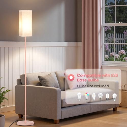64.6" Floor Lamp, Pole Lamp with Foot Switch, Modern Standing Lamp Shade, Minimalist Freestanding Lamp (Bulb Not Included), for Living Room, Bedroom Office ETL Listed,Pink and Beige PE07LD05 - Image 6