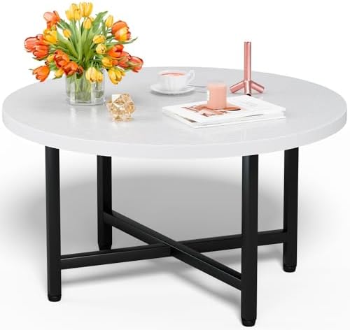Round Coffee Table, Small Coffee Tables for Living Room, White Coffee Table by FAMIDGE