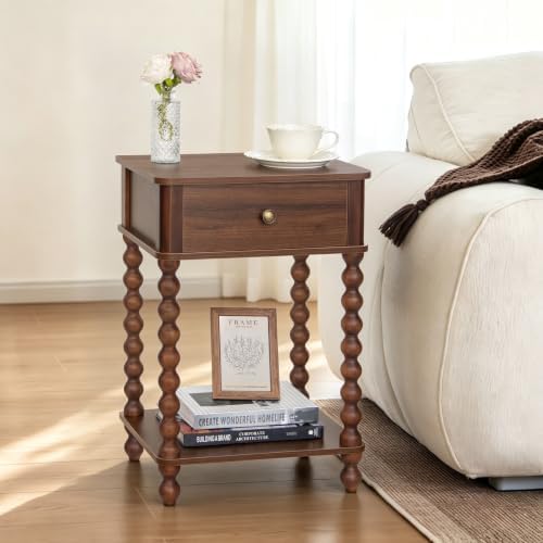 AWASEN Walnut Nightstand, Small End Table with Storage for Living Room - Image 6