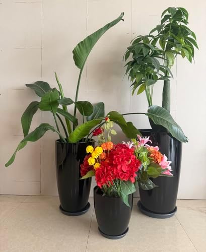 24/21/11 Inch Tall Planter Pots Garden Plastic Planters - Set of 3 for Indoor & Outdoor Use - Decorative Lightweight Flower Pots - Image 2