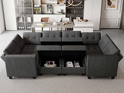 Belffin Modular Sleeper Sofa Bed with Storage Seat Oversized Modular Sectional Sofa Couch Set Reversible Modular Sleeper Sectional Couch Bed Dark Grey BF0390-1 - Image 4