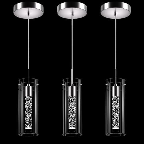 LED Crystal Pendant Lights for Kitchen Island, Brushed Nickel, 3 Pack by Esfos