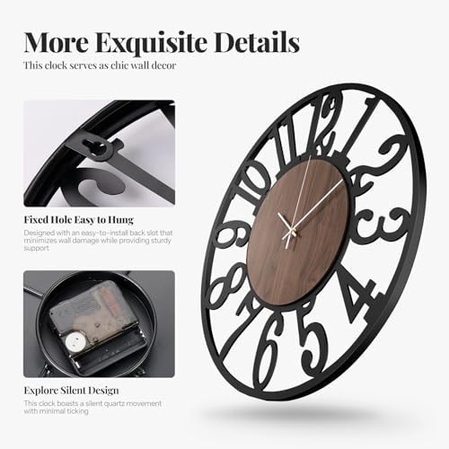 Cuspin Large Wall Clock for Living Room, 24 Inch Wood Metal Farmhouse Clock - Image 4
