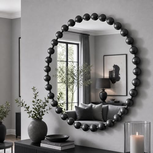 Madison Park 27 inch Black Round Mirror, Round Mirrors for Wall Decor, Metal Frame Circle Mirror for Bathroom, Living Room, Round Wall Metal Art Mirror - Image 3