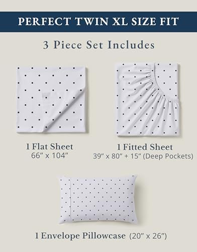 LANE LINEN 100% Organic Cotton Twin XL Sheets Set 3-Piece Pure Percale Bedsheets Bedding Breathable Fits Mattress Upto 15" Deep - Black Polka Dot - Image 4