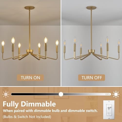 26 Inch 6-Light Gold Farmhouse Candle Chandelier for Dining Room - Image 4