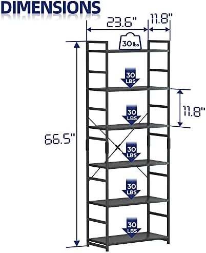 NUMENN 6 Tier Bookshelf, Tall Freestanding Open Storage Bookcase, Black - Image 3