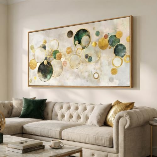 Extra Large Framed Green Gold Abstract Wall Art for Living Room, 36x72 In by Cuspin