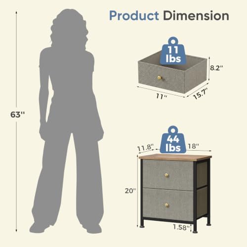 DUMOS Nightstand, Bedside Table for Bedroom, 2 Drawers Fabric Storage Chest - Image 3