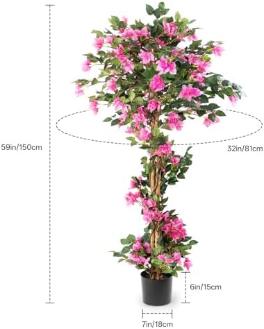 2Pack Artificial Bougainvillea Tree – 5FT Faux Silk Pink Bougainvillea Plant with Pot for Indoor Outdoor Decor, Tall Fake Tropical Tree for Home, Office, Patio, Balcony, Wedding Decoration - Image 3