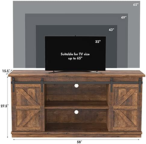 JUMMICO TV Stand for 65 Inch TV, Sliding Barn Doors, Rustic Oak - Image 6